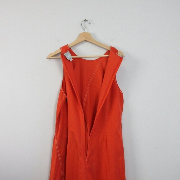 Anthropologie Maeve Bileu Dress 14 Orange Asymmetrical Cotton Flare Summer 286 - Picture 7 of 14